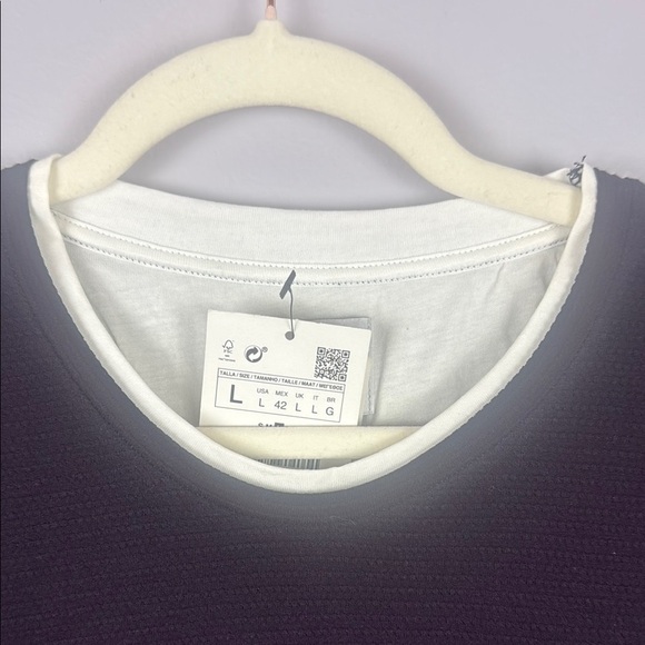 Zara Black and White Trim Mock-Neck Long Sleeve Tee Size Large - Picture 8 of 11
